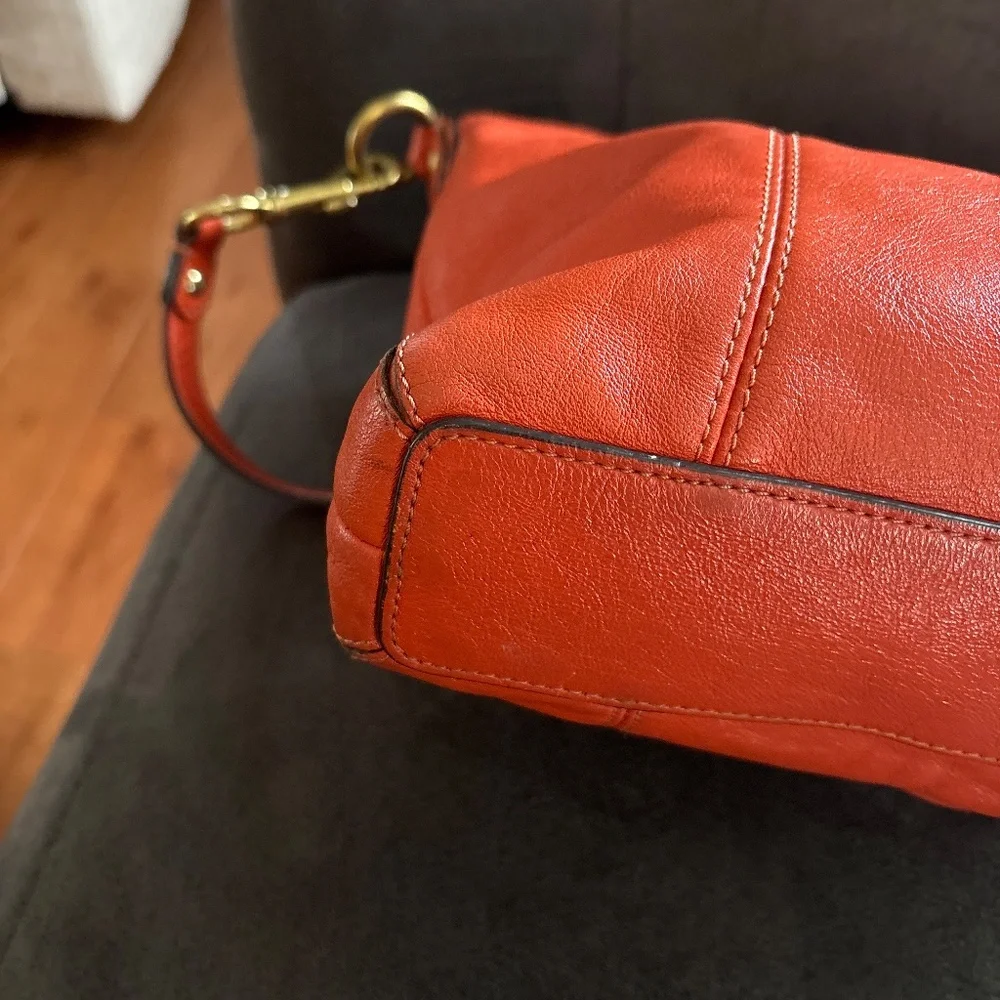 Coach Ashley Mini Coral Orange Vintage Leather Tote Crossbody Handbag - Picture 5 of 8